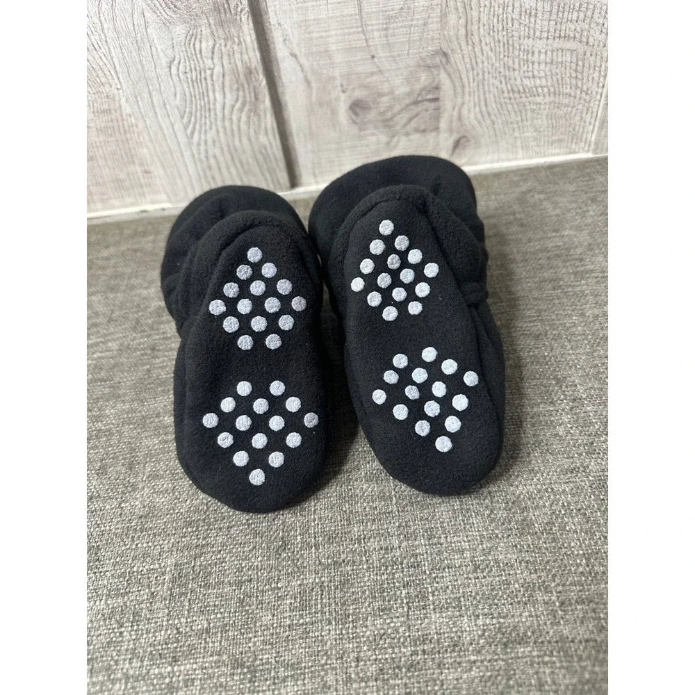 Fuzzy Black Fleece Front Feet Dog Booties Non Slip Grippers Adjustable Straps